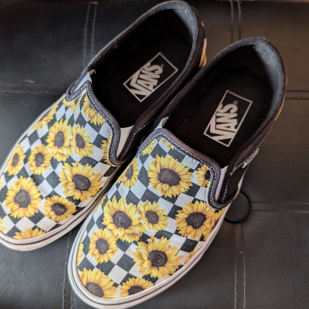 Vans Womens Sunflower Slip-On Shoes - Black and Yellow